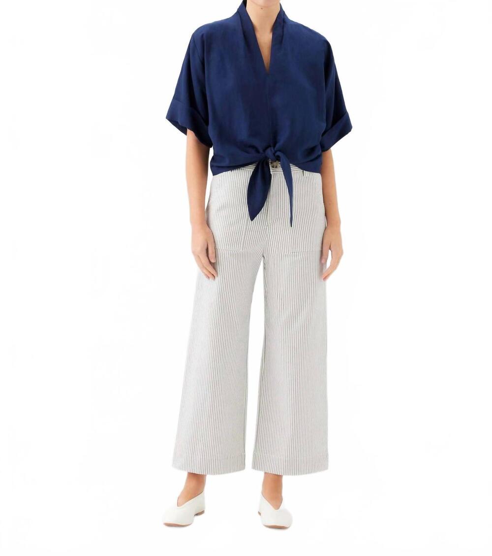 NEW FIFTEEN TWENTY women's janice cuffed sleeve tie-front top in navy